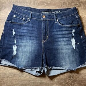 Signature by Levi Strauss, High-Rise Distressed Denim Shorts, Size 14